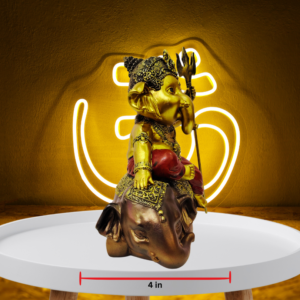 The Global Store - Bal Ganesh ji statue - sitting on small elephant of brown color and golden ganesh ji - depth