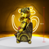 The Global Store - Ganesh ji - Sitting on golden sofa one leg folded on sofa hand on knee in rest position, musak is sitting close to sofa-h