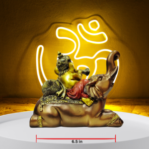 The Global Store - Ganesh ji - sitting on Elephant his vehicle cloth weared painted maroon ganesh ji and vehicle is golden and brown - width