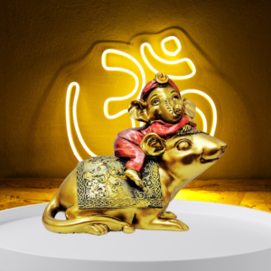 The Global Store - Ganesh ji - sitting on musak his vehicle cloth weared painted maroon ganesh ji and vehicle is golden