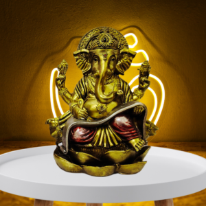 The Global Store - Ganesh ji statue - siting on lotus writting on long patrika