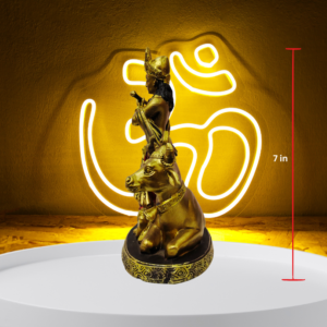 The Global Store - Krishna ji - golden color playing flute a cow is sitting near his feet - height