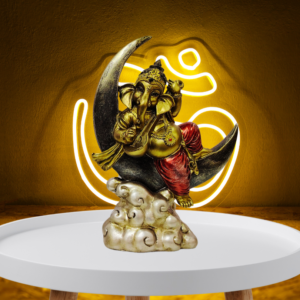 The Global Store - ganesh ji statue - sitting on Crecent moon base is cloud playing veena