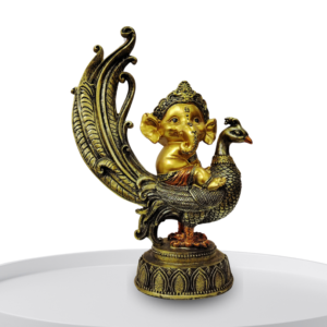 The Global Store - Bal Ganesh ji Statue - sitting on peacock enjoyably - no bg