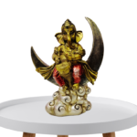 The Global Store - Ganesh ji statue - sitting on crecent moon palying one tabla - white bg