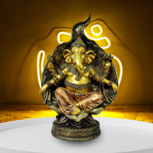 The Global Store - Ganesh ji statue - sitting on sofa structure - lotus base leaf back support both legs up - bg