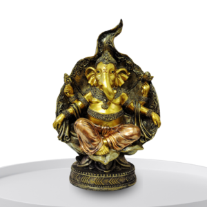 The Global Store - Ganesh ji statue - sitting on sofa structure - lotus base leaf back support both legs up - no bg