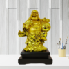 The Global Store - Laughing buddha statue - complete golden wooden base colored black holding hand fan - bg