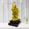 The Global Store - Laughing buddha statue - complete golden wooden base colored black holding hand fan - depth