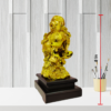 The Global Store - Laughing buddha statue - complete golden wooden base colored black holding hand fan - height