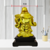 The Global Store - Laughing buddha statue - complete golden wooden base colored black holding hand fan - width
