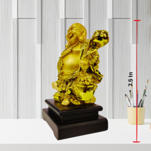 The Global Store - Laughing buddha statue - complete golden wooden base colored black looks like traveler - height