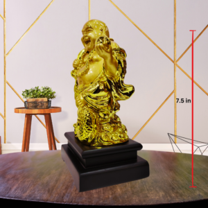 The Global Store - Laughing buddha statue - complete golden wooden base colored black with sack - height
