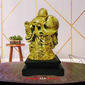 The Global Store - Laughing buddha statue - complete golden wooden base colored black with sack - width