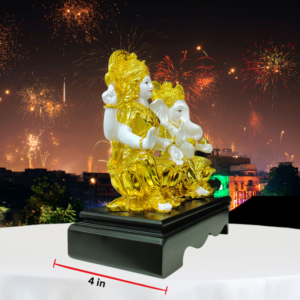 The Global Store - Laxmi Ganesh ji statue - White and golden - wooden base - good for diwali - depth
