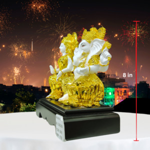The Global Store - Laxmi Ganesh ji statue - White and golden - wooden base - good for diwali - height