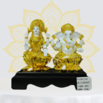 The Global Store - Laxmi Ganesh ji statue - White and golden - wooden base - good for Diwali - no bg