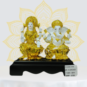 The Global Store - Laxmi Ganesh ji statue - White and golden - wooden base - good for Diwali - no bg