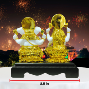 The Global Store - Laxmi Ganesh ji statue - White and golden - wooden base - good for Diwali - width