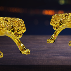 The Global Store - Leopard statue - big golden leopard statue- face