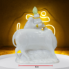 The Global Store - Radha krishna ji statue - polished white marble cow in behind standing - width