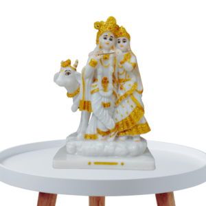 The Global Store - Radha krishna statue - standing cow behind for support - no bg