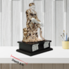 The Global Store - Sai Baba statue - Big rose gold and white with wooden base one leg up on knee - depth