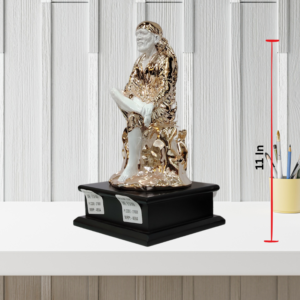 The Global Store - Sai Baba statue - Big rose gold and white with wooden base one leg up on knee - height