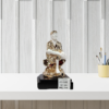 The Global Store - Sai Baba statue - Small rose gold and white with wooden base one leg up on knee - bg
