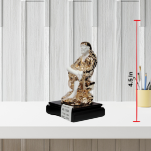The Global Store - Sai Baba statue - Small rose gold and white with wooden base one leg up on knee - height