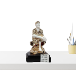 The Global Store - Sai Baba statue - Small rose gold and white with wooden base one leg up on knee - no bg