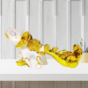 The Global Store - elephant statue - attached trolly at back made of marble dust coated with white and golden paint - bg