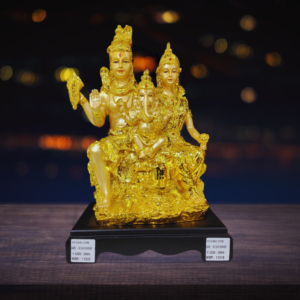 The Global Store - shiv ji family statue - bal ganesh ji sitting on the lap in golden color and smooth body finish - bg