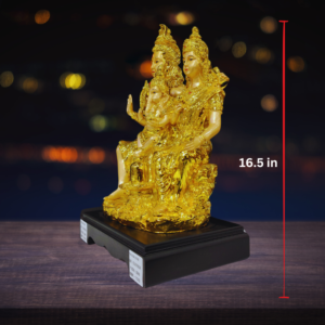 The Global Store - shiv ji family statue - bal ganesh ji sitting on the lap in golden color and smooth body finish - height