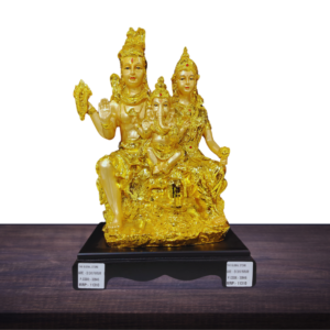 The Global Store - shiv ji family statue - bal ganesh ji sitting on the lap in golden color and smooth body finish no bg